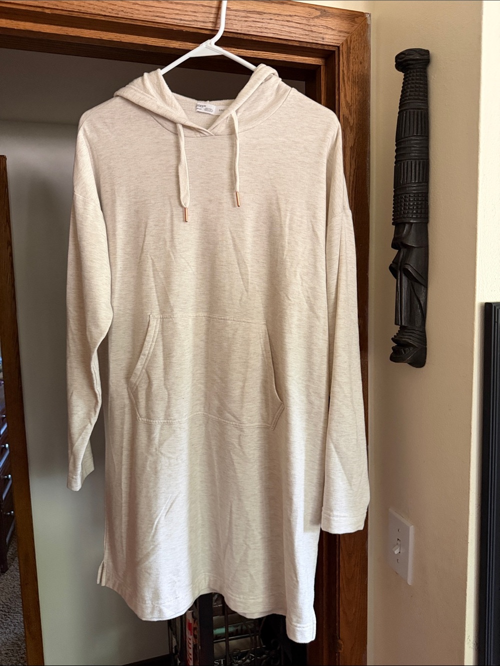 Hanes Cream Longline Hooded Sweatshirt dress